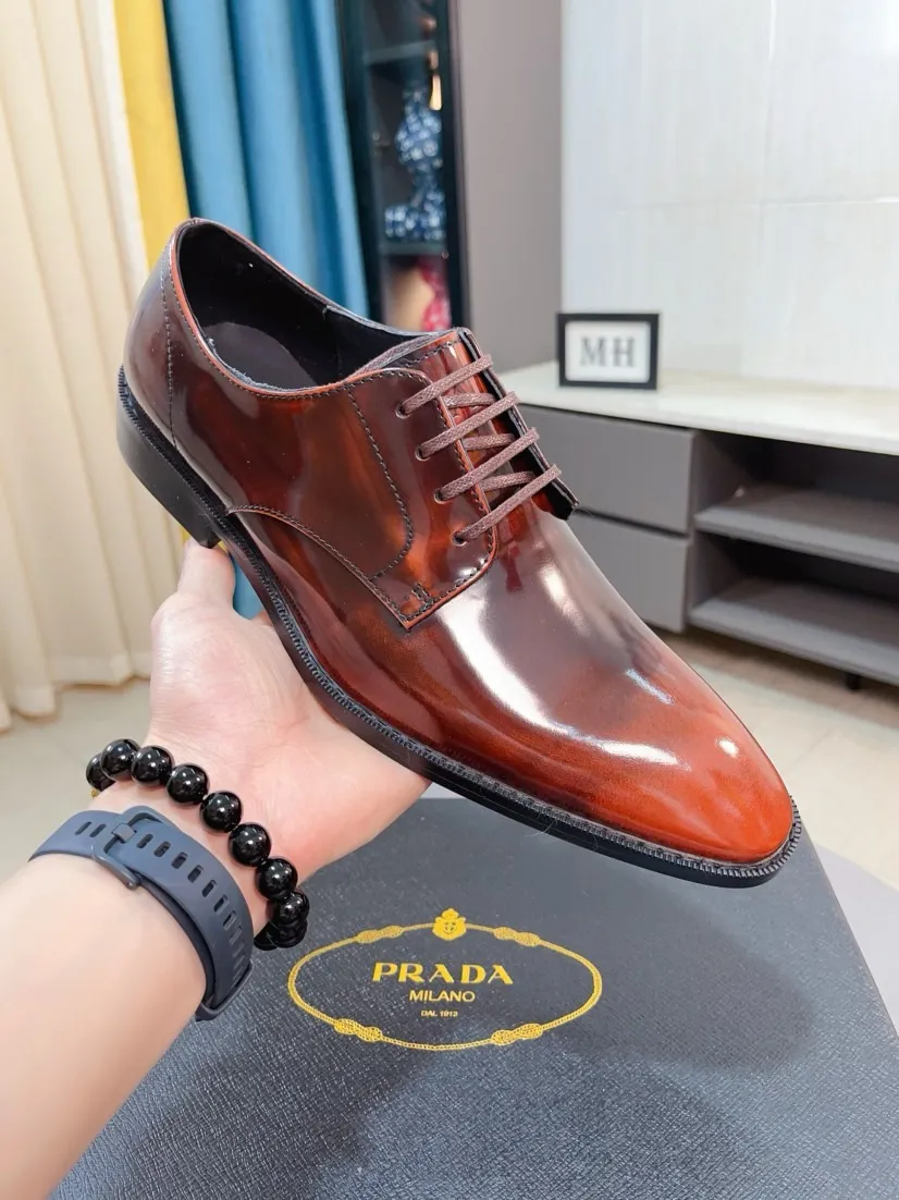 Men's shoes 💰560🌹🌹[Prada leather shoes] Top purchasing agency Original imported Italian custom-made cowhide leather surface, ➕Fully imported water-dyed breathable cowhide lining, original factory special molded sole, super comfortable, size: 38-44
